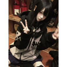 批发日系亚萌撞色拼接立领可拆卸帽<b class='q'>卫衣</b>外套秋冬季慵懒风宽松拉链<b class='q'>开衫</b>