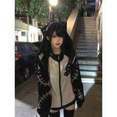 批发日系亚萌撞色拼接立领可拆卸帽<b class='q'>卫衣</b>外套秋冬季慵懒风宽松拉链<b class='q'>开衫</b>