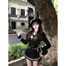 批发学院风jk制服套装女秋冬季巨好看千金黑色长袖<b class='q'>衬衫</b>上衣半身短裙子