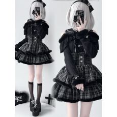 批发秋冬珍珠蕾丝蝴蝶结毛绒洛丽塔可爱萌lolita针织长袖半身裙<b class='q'>套装</b>