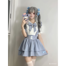 批发水色系统蕾服天使界隈量产型女士蕾丝短袖衬衫+<b class='q'>吊带</b>半身裙套装