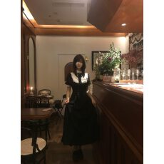 批发哥特蕾服量产型黑色收腰连衣裙设计感小众亚文化裙子日系复古长裙