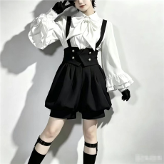 批发复古优雅暗黑可爱lolita王子系衬衫<b class='q'>短裤</b>套装两件套学院风背带裙