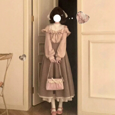批发清楚系温柔风假两件连衣裙女秋季新款甜美气质露肩收腰显瘦长裙子