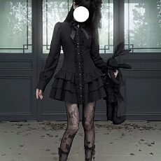 批发哥特风夜谒修身黑色花边衬衫连衣裙<b class='q'>春</b>秋新款女复古气质收腰小黑裙