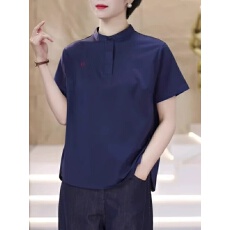 批发<b class='q'>夏季</b>新款短袖薄款衬衫套头刺绣设计感小众上衣百搭宽松洋气<b class='q'>妈妈装</b>