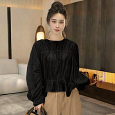 批发高级感时尚独特洋气宽松休闲气质<b class='q'>超</b>好看遮肉显瘦褶皱衬衫女上衣潮