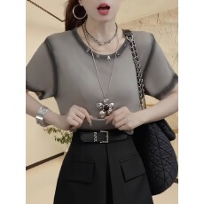 批发2026夏季新款韩系甜美休闲百搭减龄<b class='q'>妈妈</b>装撞色圆领<b class='q'>短袖</b>t恤衫女士