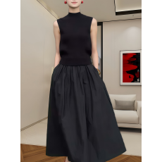 批发2026夏季新款透气气质黑色<b class='q'>时尚</b>女士套装宽松大码文艺半身裙两件套