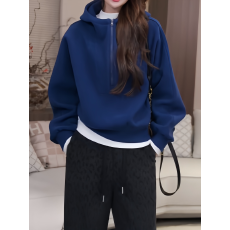 批发2025秋冬新款加绒加厚<b class='q'>休闲</b>连帽卫衣女士时尚宽松慵懒风半拉链上衣