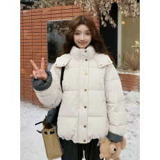 批发冬季时尚立领宽松外套女2025新款<b class='q'>韩版</b>慵懒风棉服加厚洋气拼色棉衣