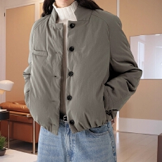 批发秋冬季洋气加厚立领纯色外套大码休闲宽松百搭单排扣棉服外套女士