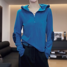 批发韩系休闲简约风半拉链连帽卫衣女秋冬季大码洋气显白<b class='q'>显瘦</b>长袖上衣