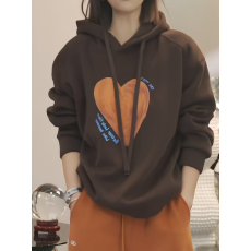 批发加绒加厚爱心印花卫衣女秋冬新款连帽休闲套头<b class='q'>打底衫</b>时尚宽松上衣