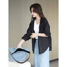 批发2026新款简约翻领防晒衬衣宽松显瘦女士上衣春爆款纯色长袖衬衫