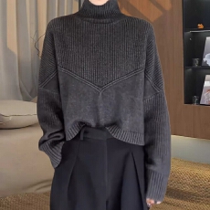 批发纯色百搭款胖MM保暖高领针织衫<b class='q'>女</b>宽松显瘦百搭慵懒风套头毛衣上衣