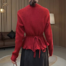 批发女春大码收腰显瘦气质百搭上衣潮<b class='q'>胖</b>mm<b class='q'>轻</b>奢高级感交叉V领针织衫