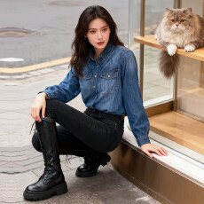 批发春秋季小个子设计感小众百搭叠穿内搭衬衣复古正肩<b class='q'>牛仔</b>衬衫女上衣