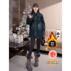 批发加绒衬衫女<b class='q'>冬</b>季高级感欧货复古慵懒风宽松加厚一体绒牛仔衬衣上衣