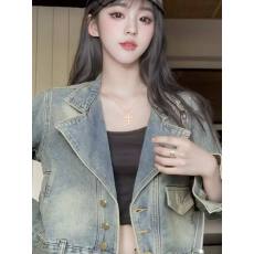 批发2025复古设计立领<b class='q'>休闲</b>夹克秋季新款宽松时尚短款小众上衣牛仔<b class='q'>外套</b>