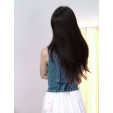 批发牛仔马甲女夏天薄款复古港味气质无袖坎肩马夹后背系带v领外套ins