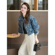 批发复古时尚牛仔外套女春季新款高腰短款长袖设计感小众<b class='q'>百搭</b>夹克上衣
