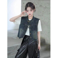 批发牛仔短外套夏季薄款马甲女外搭减龄港味复古无袖坎肩背心马夹上衣