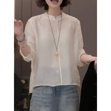 批发秋季新款高级感白色<b class='q'>立领</b>长袖<b class='q'>衬衫女</b>时尚宽松百搭休闲上衣气质小衫