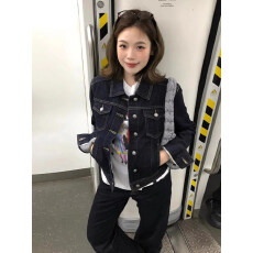批发美式复古翻领<b class='q'>牛仔</b>外套女春秋新款小个子休闲显瘦百搭夹克长袖上衣
