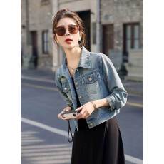 批发美式复古<b class='q'>牛仔</b>外套女短款2026春秋新款小个子洋气设计感夹克上衣