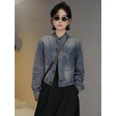 批发港风复古水洗立领牛仔外套女2026春季新款小个子时尚短款夹克上衣