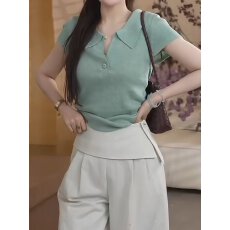 韩版翻领套头短袖针织衫2026夏季修身显色轻薄透气百搭休闲风上衣