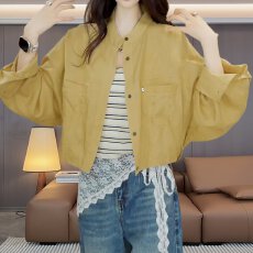 批发韩系纯色简约立领衬衫女春夏季<b class='q'>大码</b>休闲宽松显瘦百搭<b class='q'>长袖</b>上衣外套