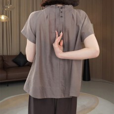轻奢高级感两面穿短袖衬衫女夏季轻薄胖mm显瘦减龄百搭半开领上衣