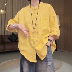 批发大码慵懒风白色立领七分袖衬衫女夏季<b class='q'>胖</b><b class='q'>mm</b>宽松百搭显瘦防晒<b class='q'>外套</b>潮
