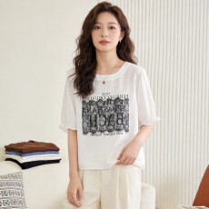 批发2026年新款高级感超好看短袖T恤女夏季时尚宽松洋气字母印花上衣
