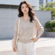 批发宽松慵懒风连帽拉链针织开衫女夏季轻薄透气显瘦休闲百搭毛衣外套