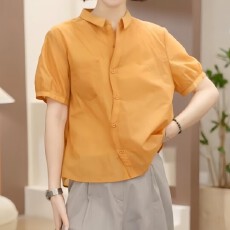 批发气质休闲翻领短袖衬衫女士2026夏季新款时尚宽松开衫纯色百搭上衣