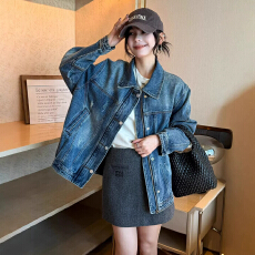批发复古做旧翻领牛仔外套女欧洲站2026春装新款欧货女装宽松牛仔衣潮