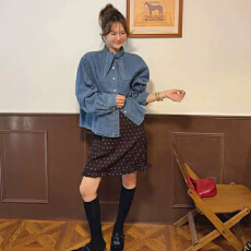 批发2026春秋新款韩系复古做长袖<b class='q'>牛仔</b>衬衣女气质百搭显瘦单排扣衬衫潮