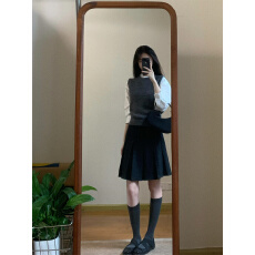 批发学院风套装中袖白色衬衫女装叠穿马甲秋季高腰<b class='q'>半身</b>裙miu系三件套