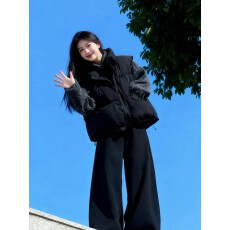 批发冬季一整套穿搭高级感韩系慵懒风立领面包服<b class='q'>马甲女</b>叠穿毛衣两件套