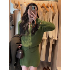批发高级感绿色内搭针织<b class='q'>连衣</b>裙子女秋冬季2025新款配大衣韩系穿搭套装