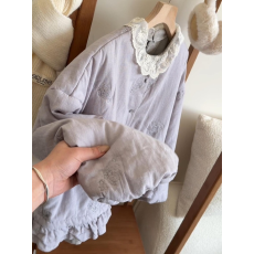 批发紫色<b class='q'>蕾丝</b>领刺绣夹棉外套女款2025新款冬季洋气独特别致小棉袄外套