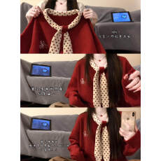 批发韩系气质复古红色波点领巾<b class='q'>毛衣</b><b class='q'>女</b>2026冬季新款设计感宽松<b class='q'>针织衫</b>