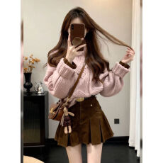 批发独特漂亮冬装一整套穿搭高级感软糯麻花针织毛衣百褶裙两件<b class='q'>套装</b>女