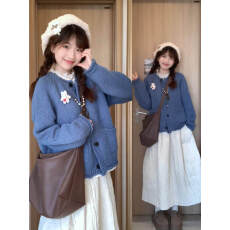 批发韩系复古高级感粗棒针简约宽松秋冬软糯厚实<b class='q'>针织衫</b><b class='q'>女</b><b class='q'>毛衣</b>开衫外套