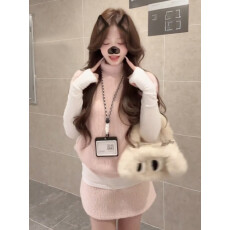 批发小个子香风巨好看穿搭粉色高领针织毛衣套<b class='q'>装</b>裙子女秋冬季2025新款