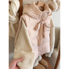 批发2025超火<b class='q'>甜美</b>波点蝴蝶结系带韩系叠穿粉色连帽棉服马甲背心女外穿