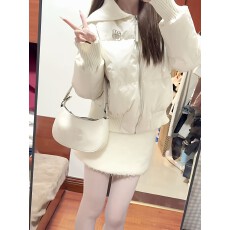 批发韩系甜美白色短款白鸭绒羽绒服<b class='q'>女装</b>冬季新款针织拼接加厚保暖外套